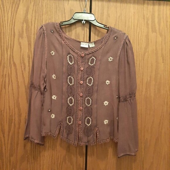 NEW ! More by Lata Women Crochet Boho Style Top Purple Size M - Picture 1 of 9